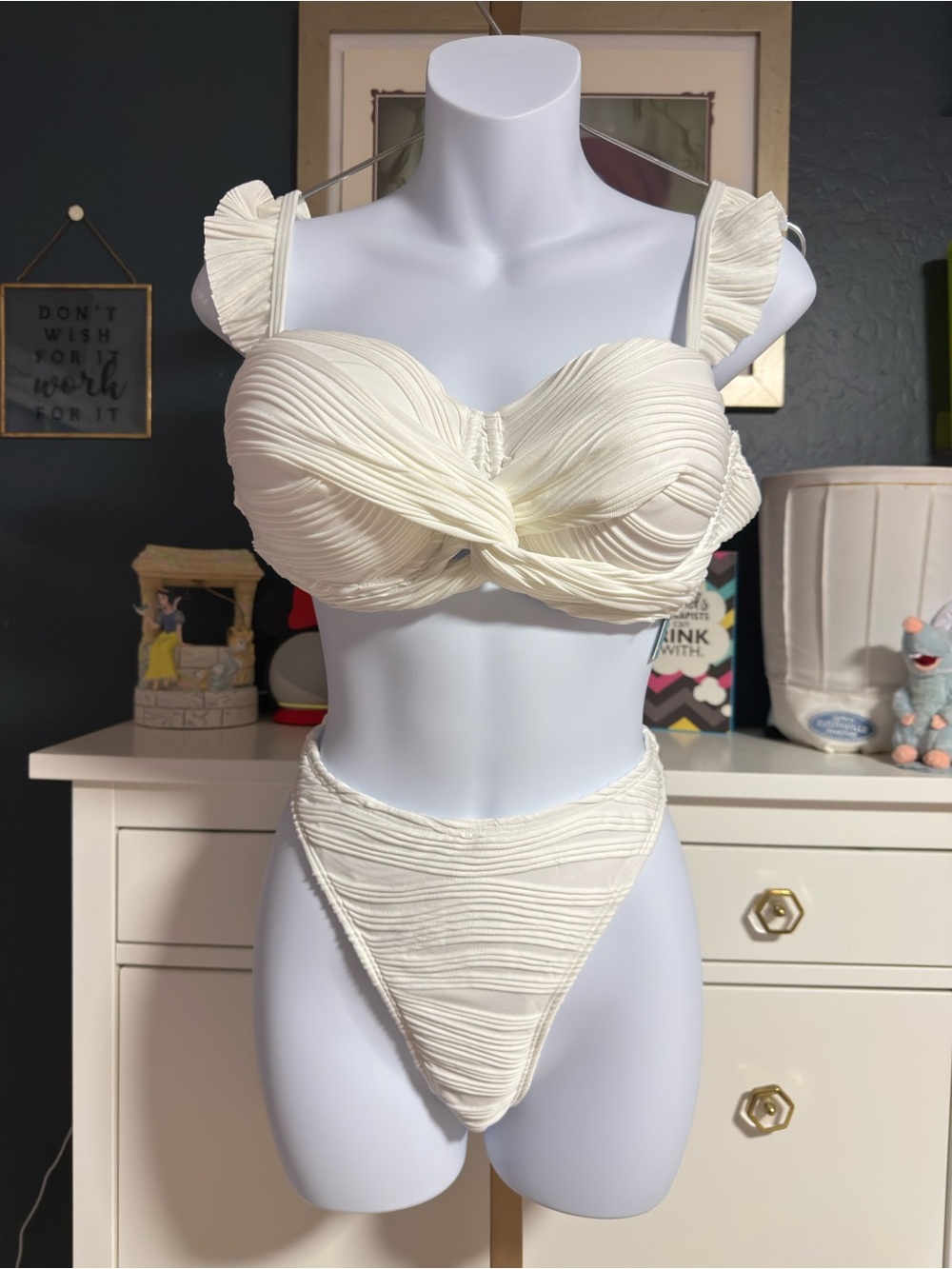 Cupshe White Textured Twist Bandeau High-Waist Bikini